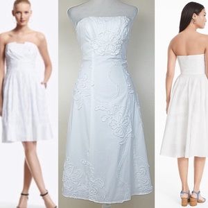 WHBM Strapless Ribbon Appliqué White Mini Dress